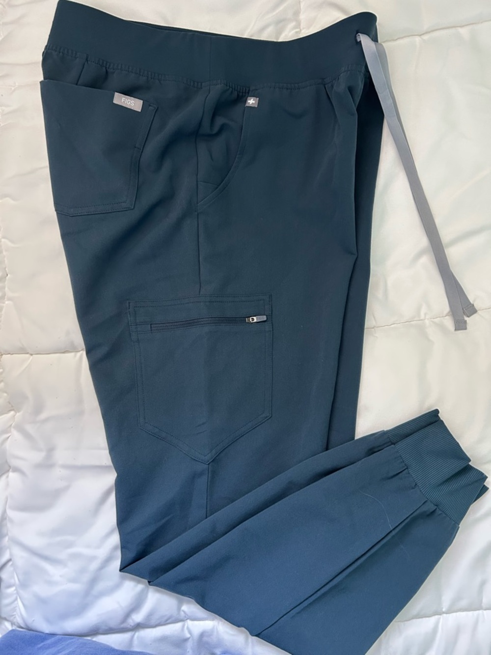 Figs Women’s Deep Teal Ankle Jogger Scrub Pants with Light Gray Drawstring